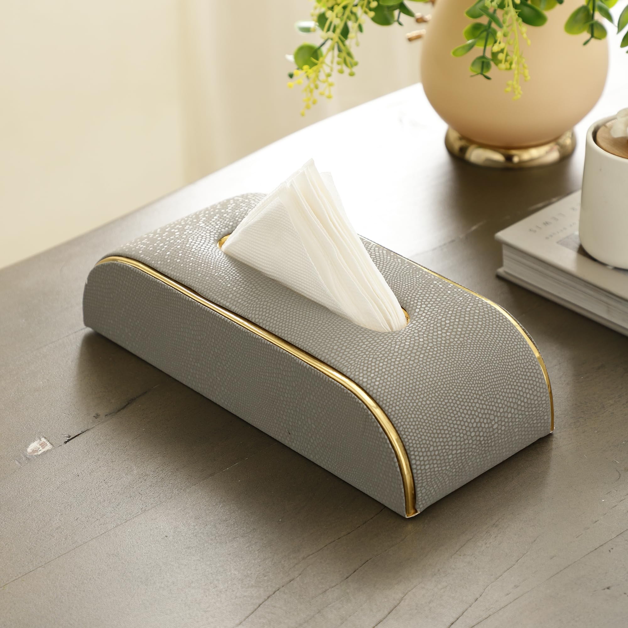 Decor de Maison Brings Sleek Slant Leather Tissue Paper Box Cover | Leather Napkin Holder |Dispenser | Facial Tissue Box for Bathroom,Home,Car,Office,Restaurant,Room,Kitchen,Dining (Gray)-image-37