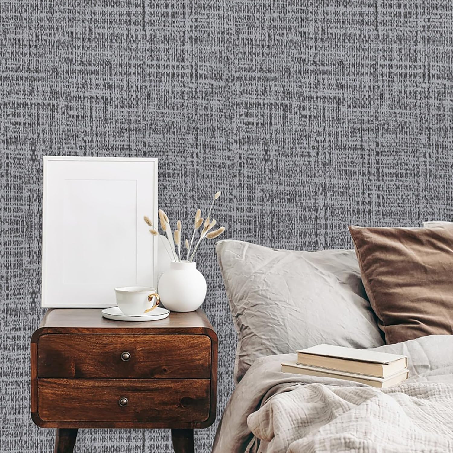 Trafagala Plain Grey Linen Wallpaper Hessian Textured Sticky Wallpaper