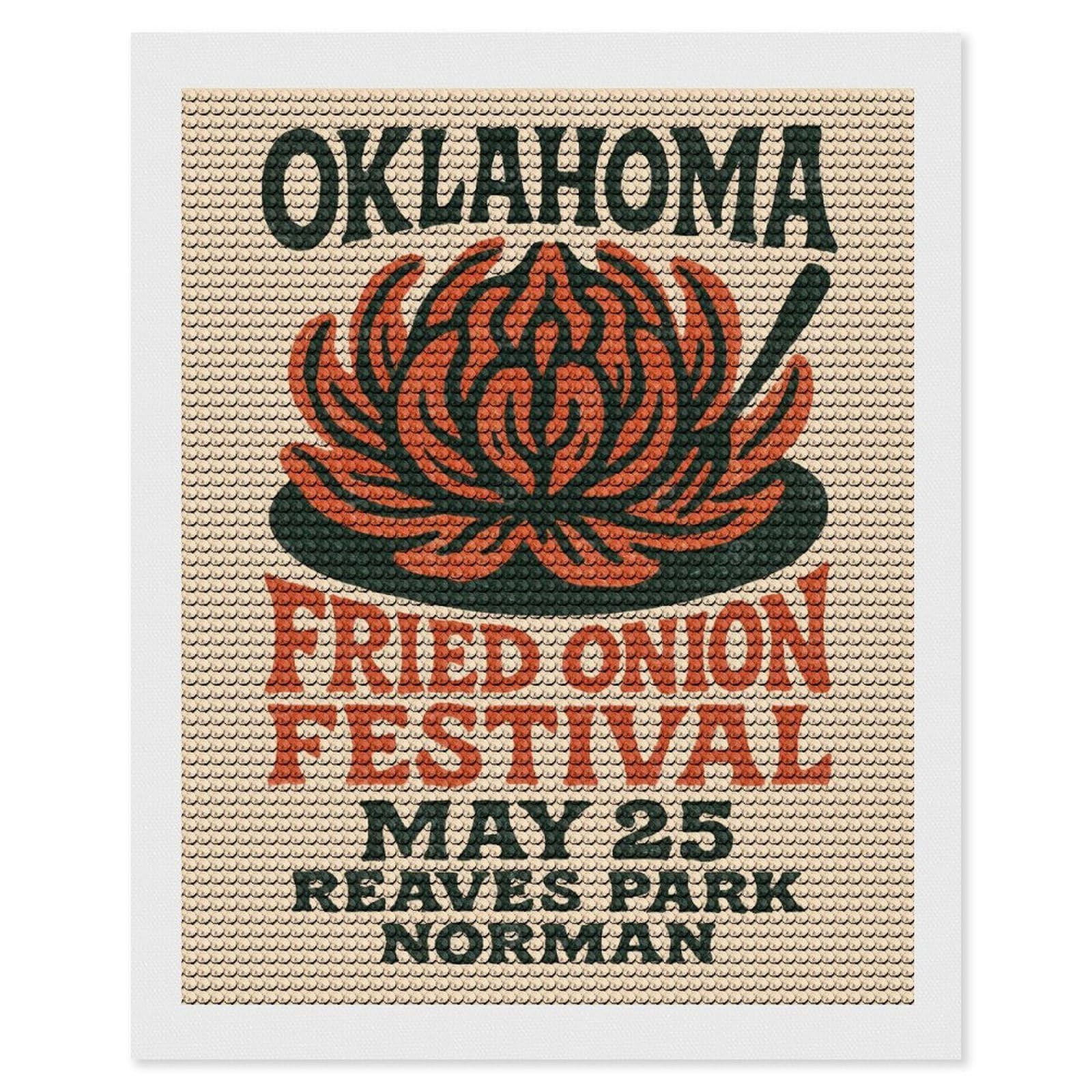Junmoney Oklahoma Fried Onion Festival DIY Diamond Art Canvas Kit 16"x20", for Adults, Decorate Your Room, Gift Idea, Modern Decor, Finish and Display