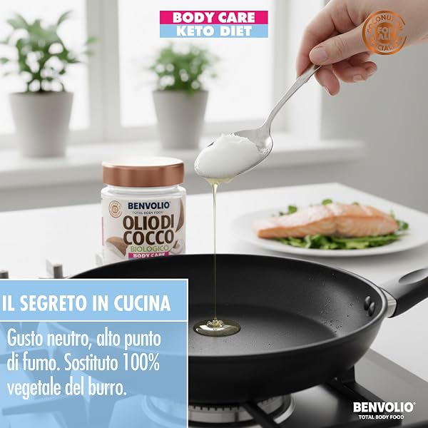 BENVOLIO - Olio di Cocco Biologico 200ml | Alimentare e Cosmetico Total Body Food | Ricco di MCT | per Capelli Ricci Secchi Crespi | Idratante Viso Corpo Pelle | Coconut Oil Hair Skin | Oil Pulling - 5