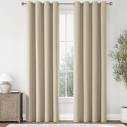 Miniatura 88 de ChrisDowa Cortinas 100% opacas de abedul liso de 96 pulgadas de largo, 2 paneles para dormitorio, sala de estar, oscurecimiento de la habitación de