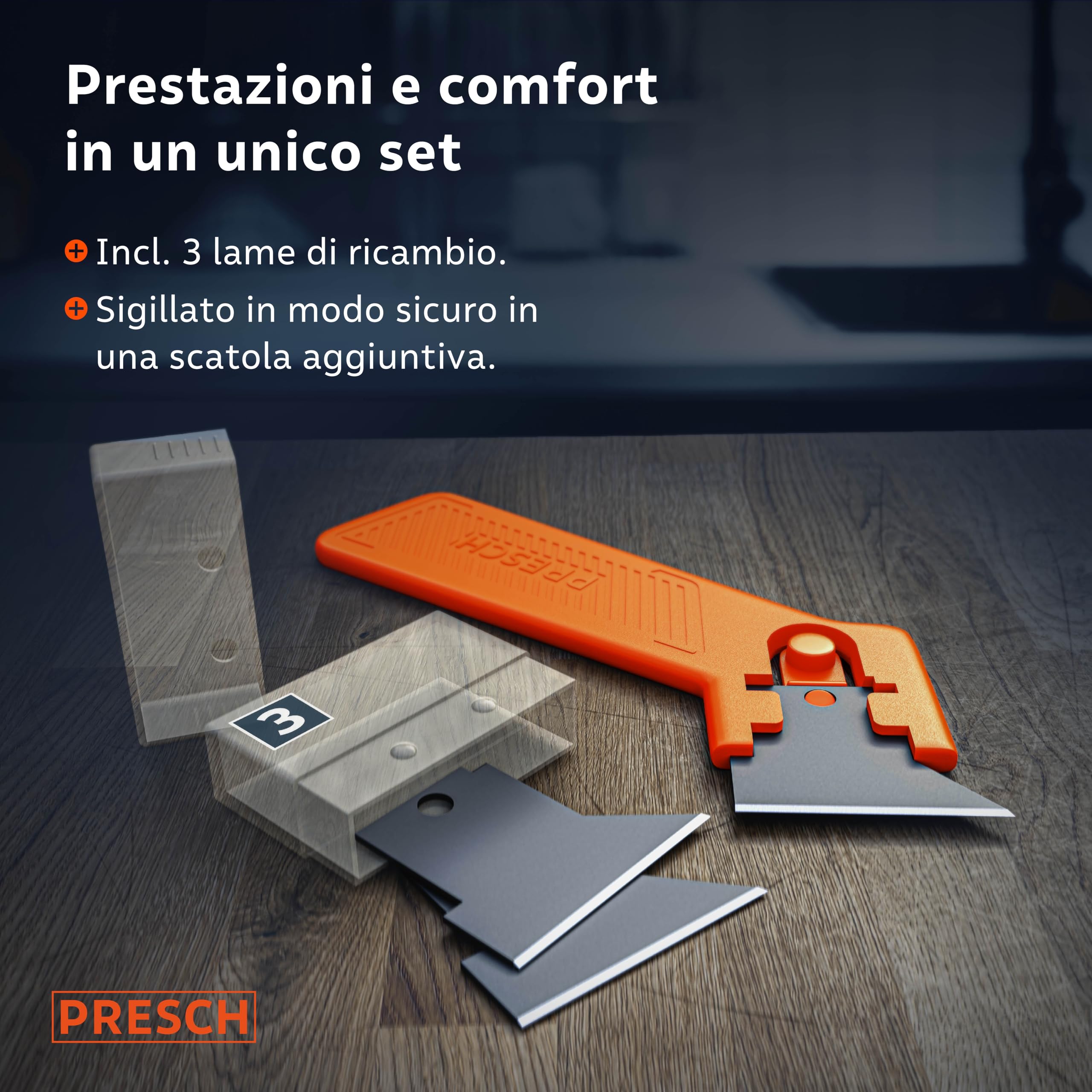 Presch Raschietto fughe incl. 3 lame - Per la rimozione precisa dei giunti grazie all'elevata nitidezza - Facile cambio delle lame - Raschietto silicone per sigillanti morbidi come acrilico e silicone
