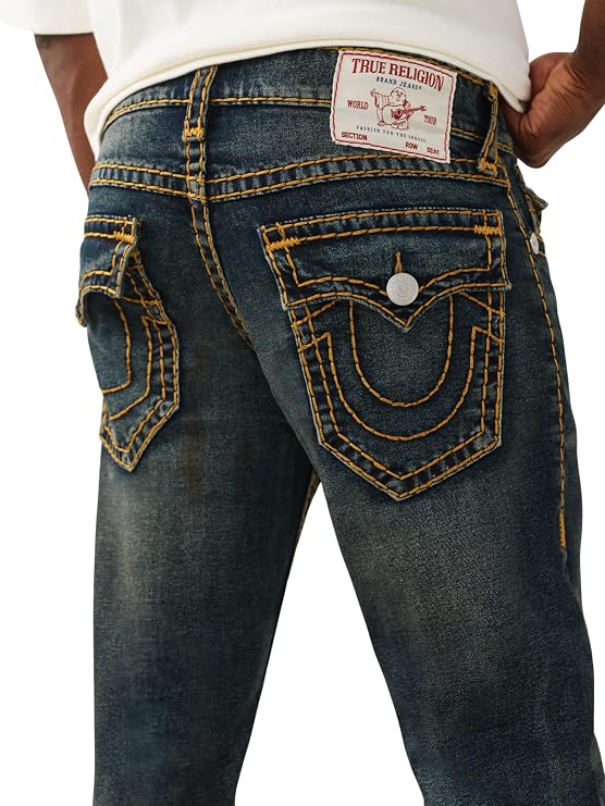 True Religion Men's Ricky Super T Flap Straight Jeans | Straight Fit, Flap Pocket Detail, Cotton Blend