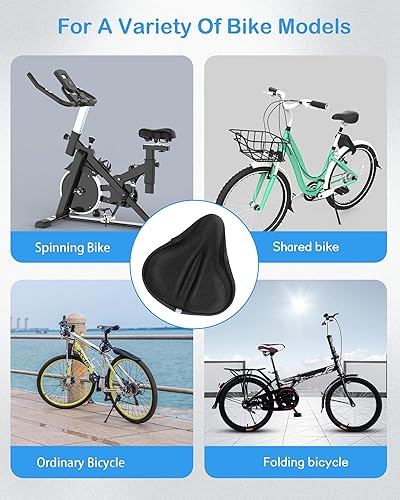 Miniatura 4 de CUNCUI Funda de asiento de bicicleta de gel, fundas de asiento de bicicleta, cojín de asiento de bicicleta para mujeres y hombres, compatible con