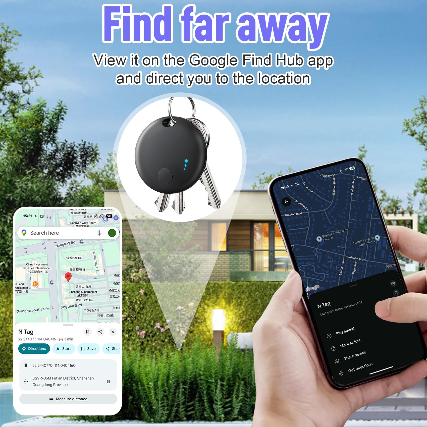 Lot de 2 traqueurs d'air pour Android, lot de 2 étiquettes de suivi Bluetooth compatibles avec l'application Google Find Hub, localisateur de clés intelligent pour clés, portefeuille, sac, bagages
