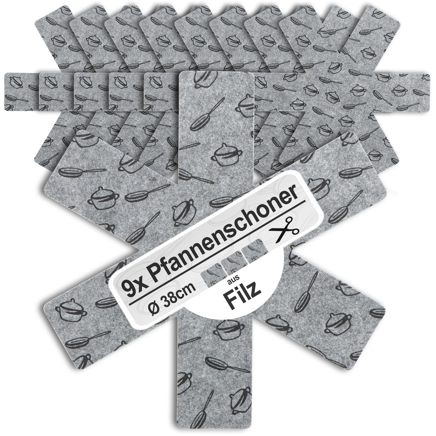 Com-Four 09 Pieces - Gray Com-Four® 9X Pan Protectors Ø 38 Cm Made Of Felt, Heat-Resistant - Pan Protectors To Protect Against Scratches - Cuttable Pan Protection Mat For Frying Pans
