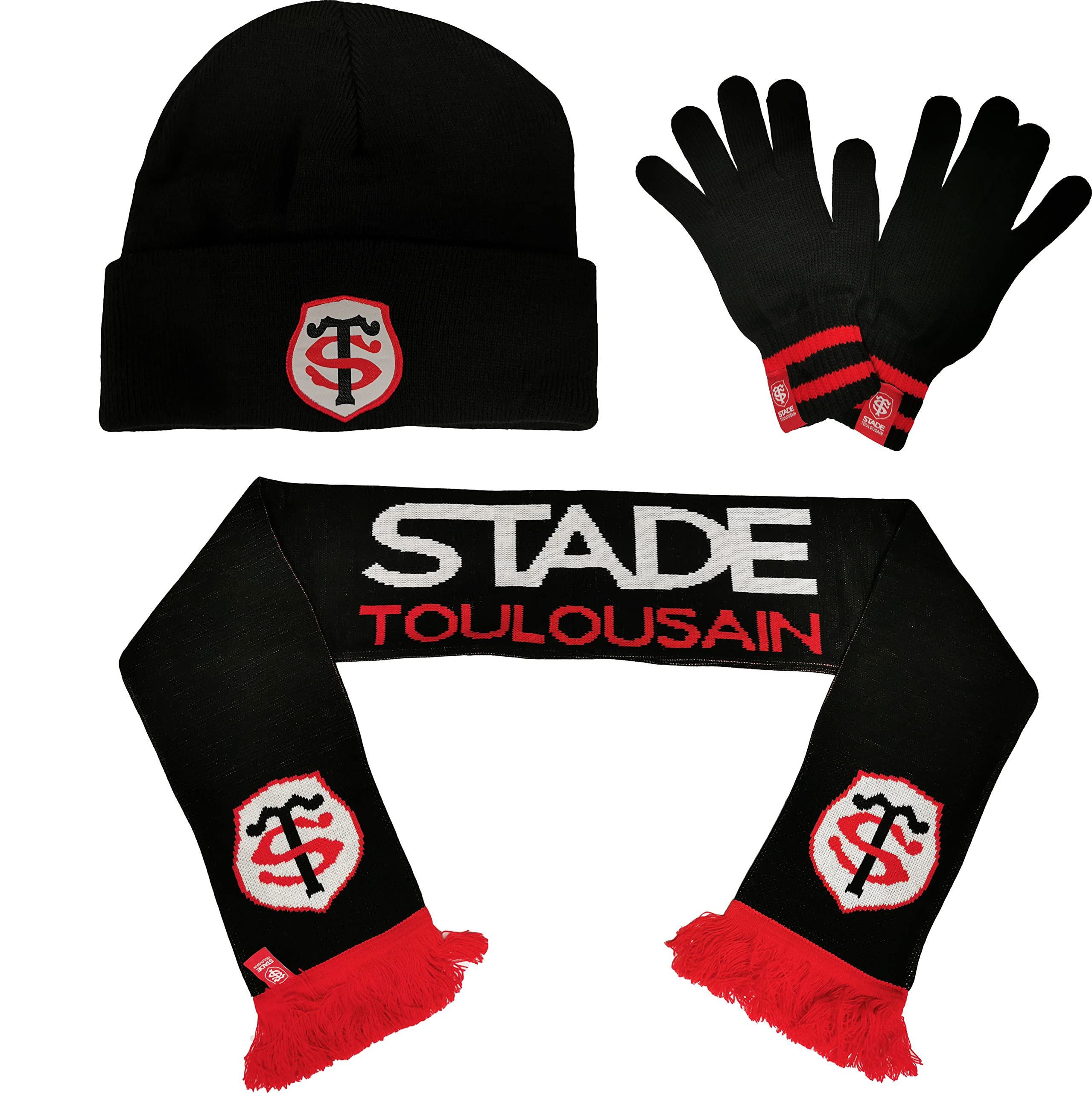 STADE TOULOUSAIN Bonnet Echarpe Gants Collection Officielle Toulouse - Taille Adulte