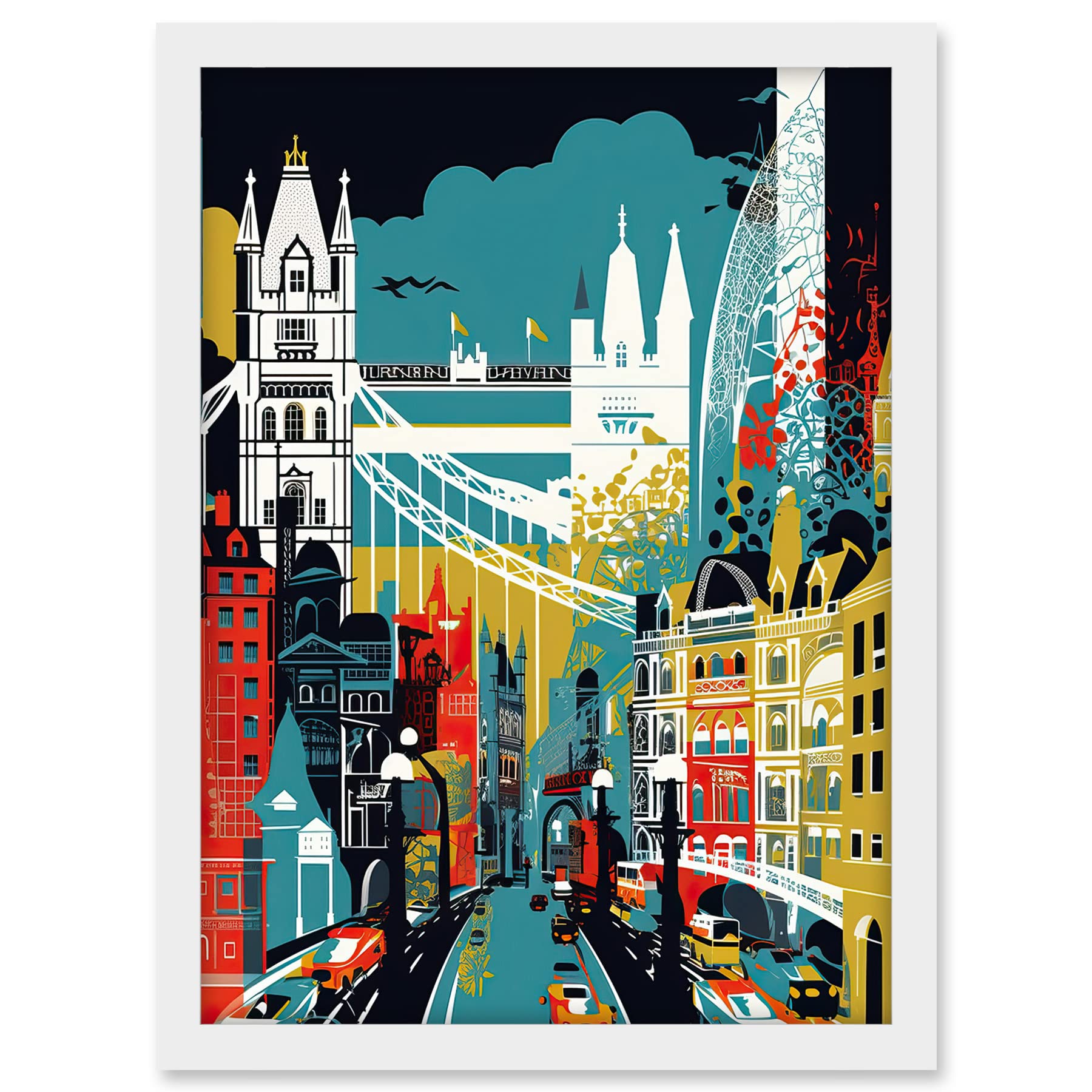 Artery8 London Iconic Landmarks Modern Abstract Cityscape Artwork Framed A3 Wall Art Print