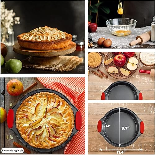 Miniatura 5 de Bandeja de pizza antiadherente de 12 pulgadas, con mango de silicona, acero al carbono sin agujero y con agujero, bandeja para pizza, bandeja