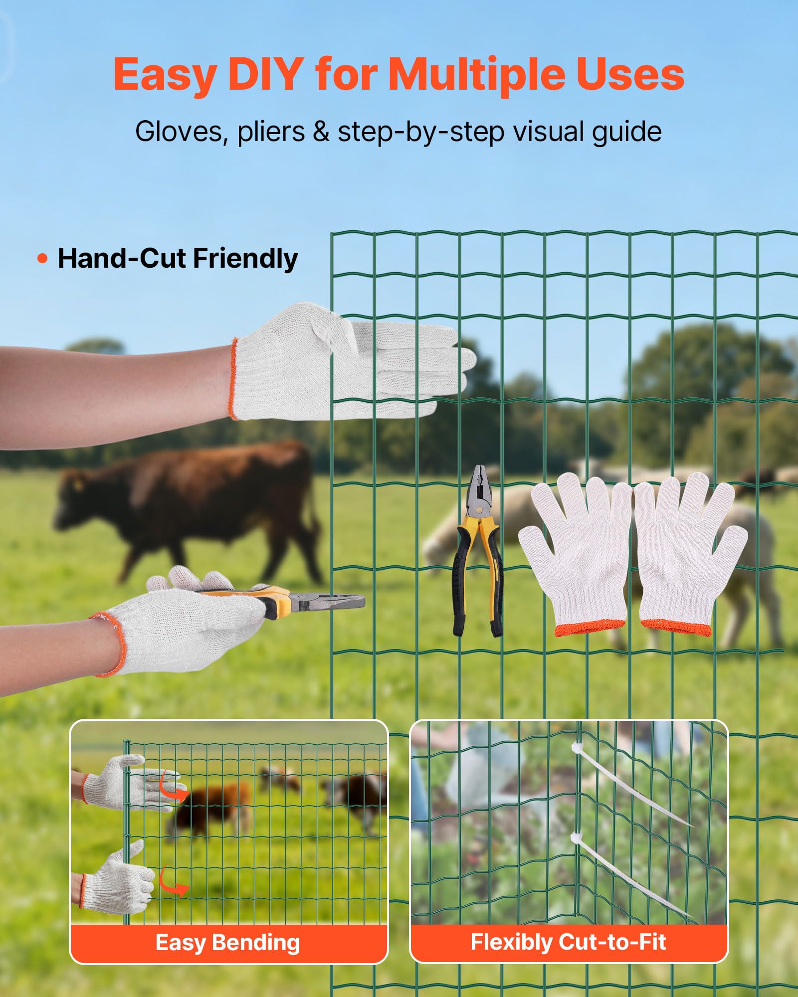 VEVOR Valla de Jardín, 1 x 25 m, Malla de 5,08 x 10,16 cm, Alambre de Acero Galvanizado, para Vacas, Cerdos y Ovejas, Recubierta de Vinilo Duradero, para Corrales y Jaulas de Animales, Verde
