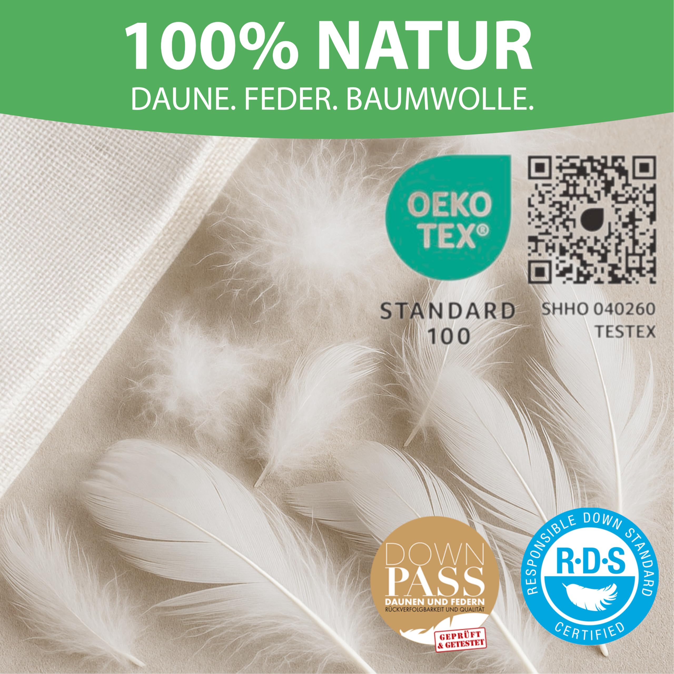Welldora Komfort Bettdecke 135x200 Sommer 100% Extraweiche Federn & Daunen Oeko-Tex Allergiker Tierwohl Daunendecke