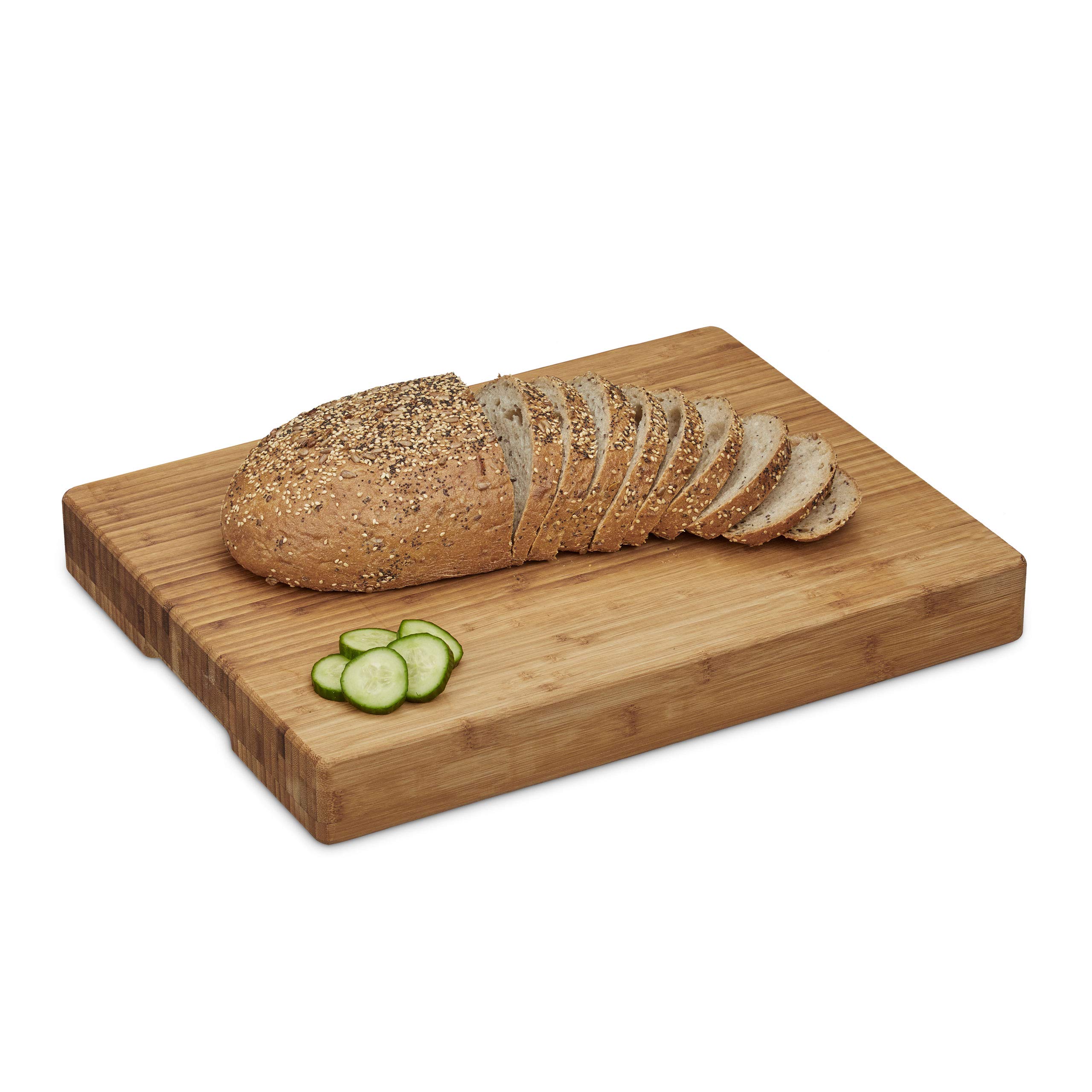 Relaxdays Tabla de Cortar Cocina, A Rayas, Fácil de Cuidar, Maciza, Bambú Aceitado, 5,5 x 45 x 35 cm, Marrón