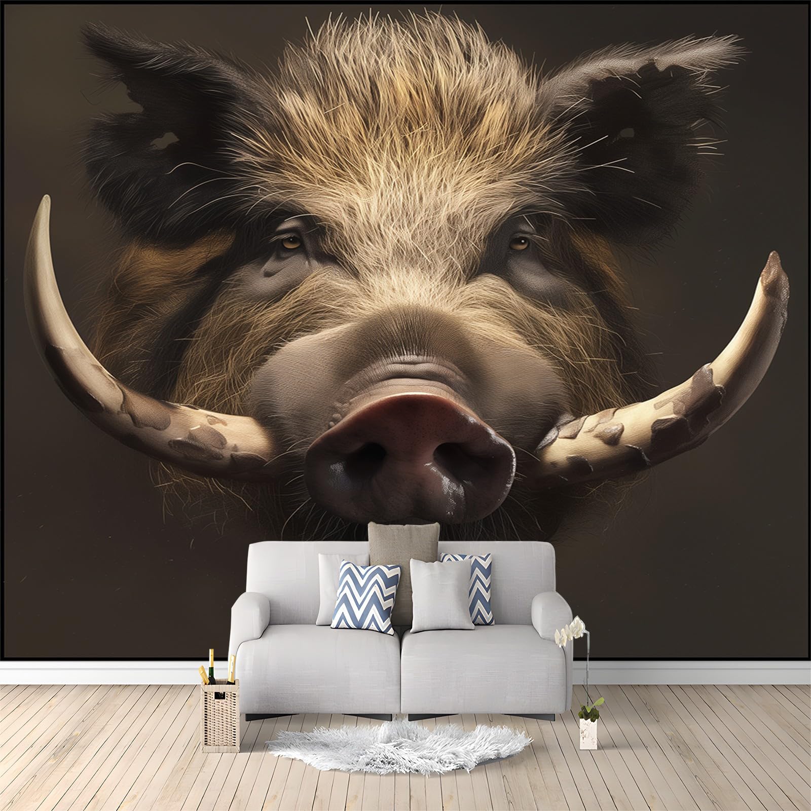 Wild Boar Pattern Photo Wallpaper - 300 x 210 cm Non-Woven Premium Fleece Wall Mural - Modern Art Print Bedroom Living Room Decoration Poster