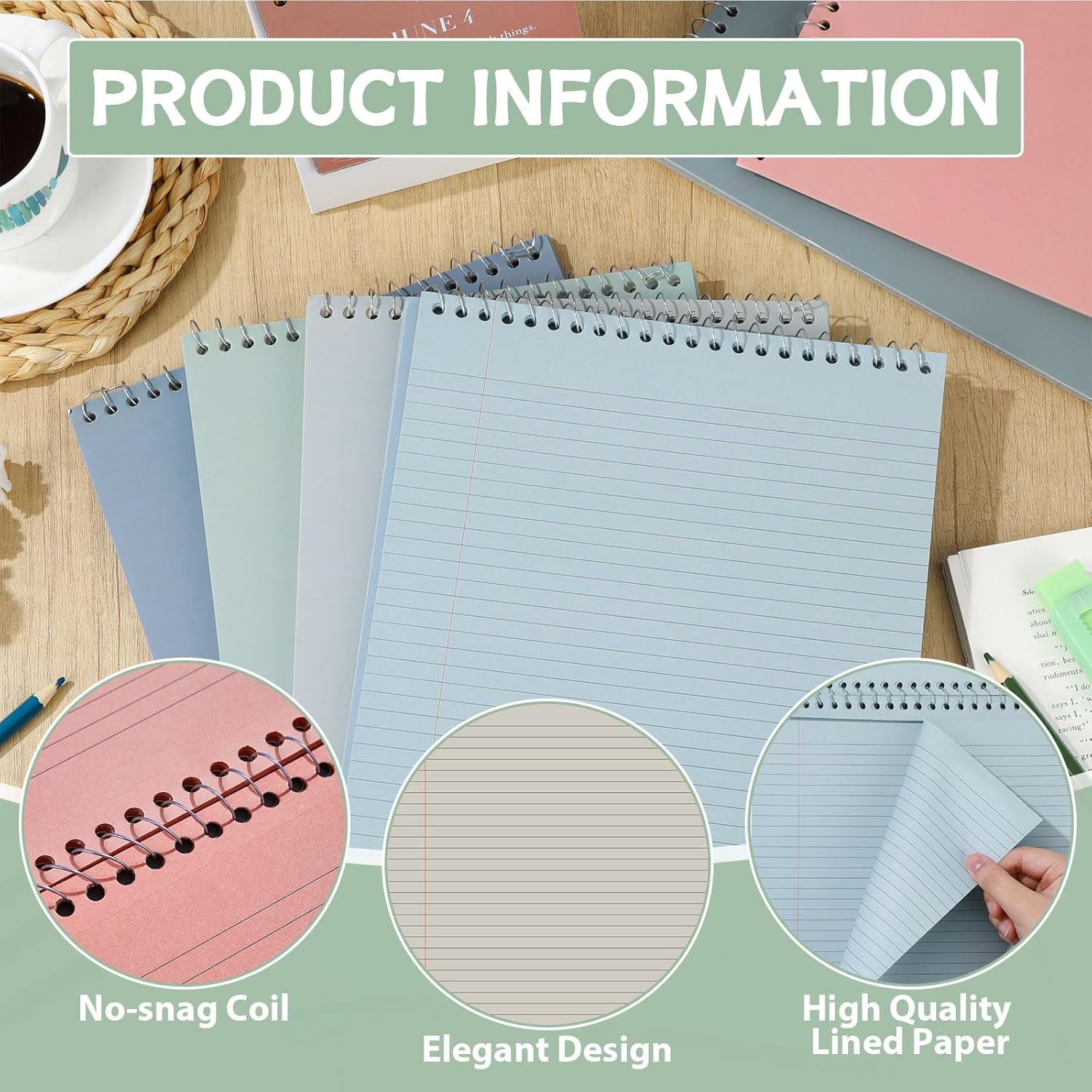 gisgfim 6 Pcs Neutral Top Bound Spiral Notebooks 8.5" x 11" College Ruled Aesthetic Legal Pad Steno Pads Colored Paper Assorted Covers Wirebound Notepad for Writing School Office Supplies