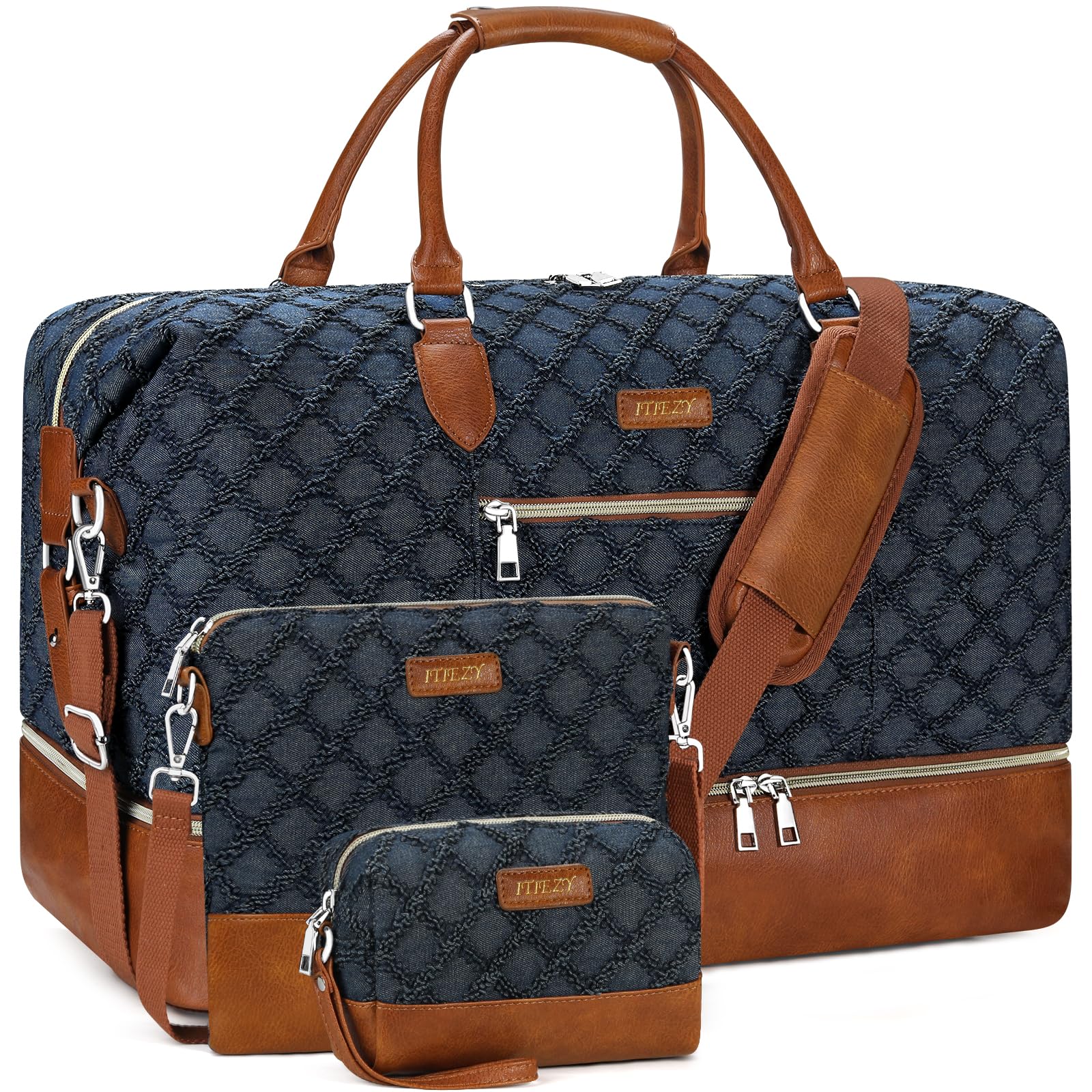 Weekender Bag for Women, Travel Duffel Bag Carry On Overnight Bag with Shoe Compartment Large Nylon Travel Weekend Tote Bag