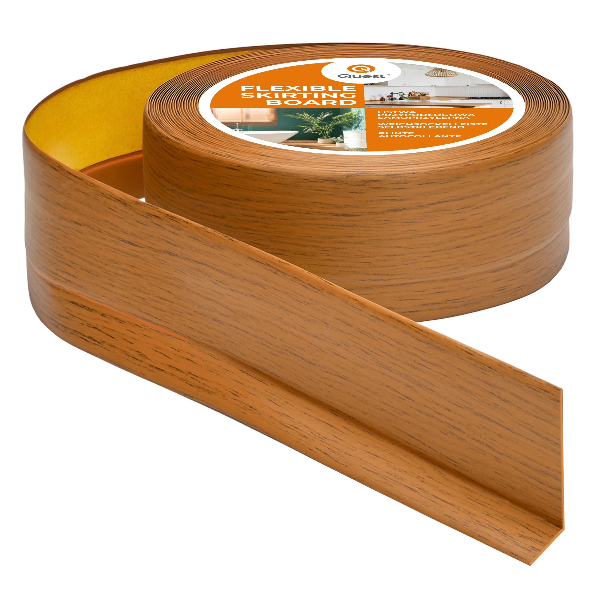 Quest Skirting Board PVC 50 x 20 mm Self-Adhesive - Rustic Oak, 10 m
