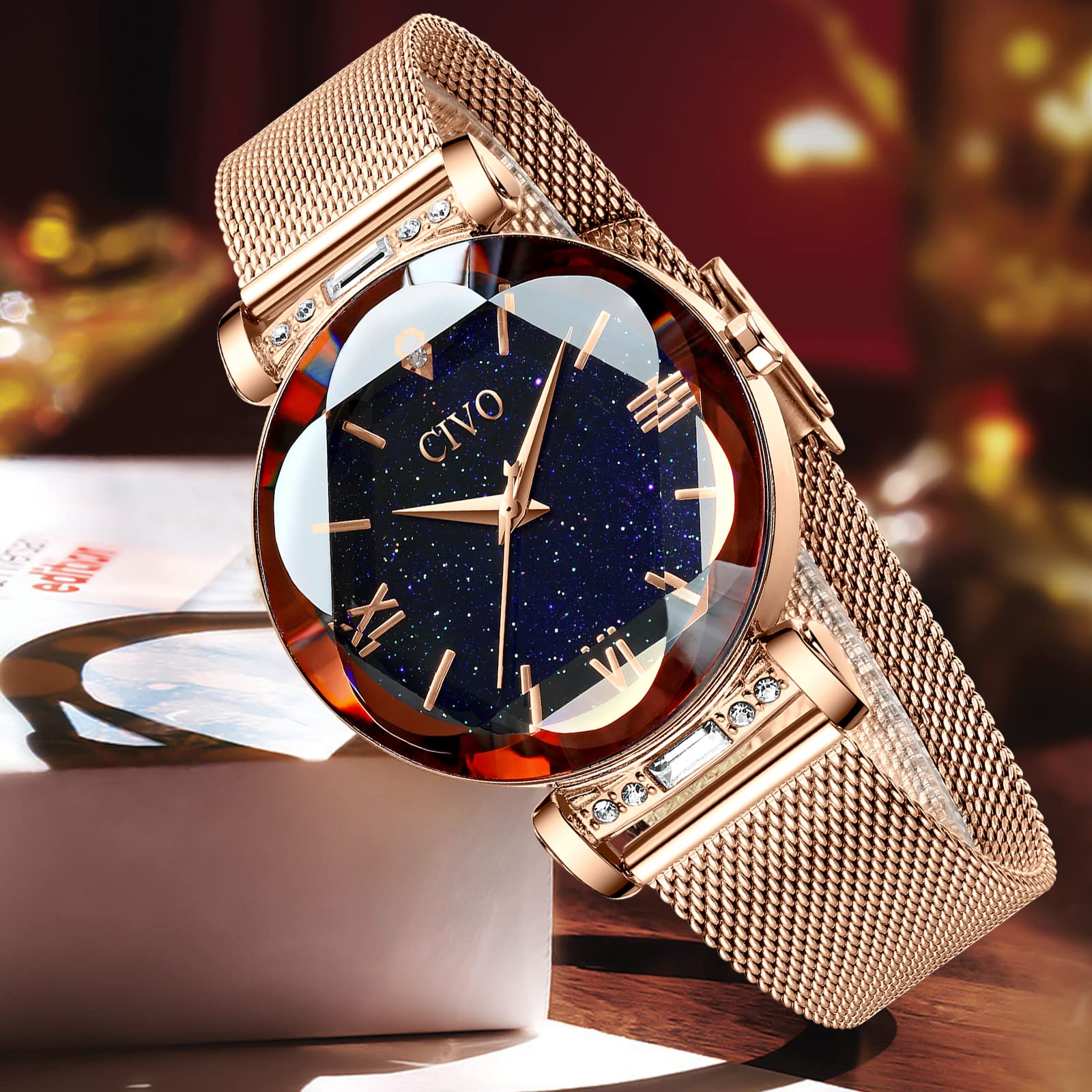 CIVO Relojes para Mujer Reloj Damas de Malla Impermeable Cuero Lujo Minimalista Elegante Banda de Acero Inoxidable Relojes de Pulsera Moda Vestir Negocio Casual Reloj de Cuarzo