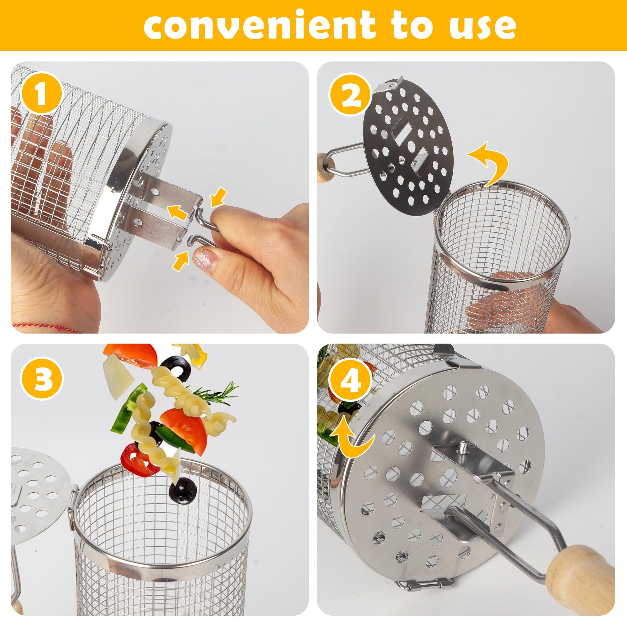 Cestello Rotolabile per Barbecue 7 Pezzi,Acciaio Inox 304 con Manico Rimovibile,Kit Barbecue e Accessori barbecue per Verdure Carne Pesce,Griglia per Barbecue BBQ Esterno Campeggio Cucina,Regalo Uomo