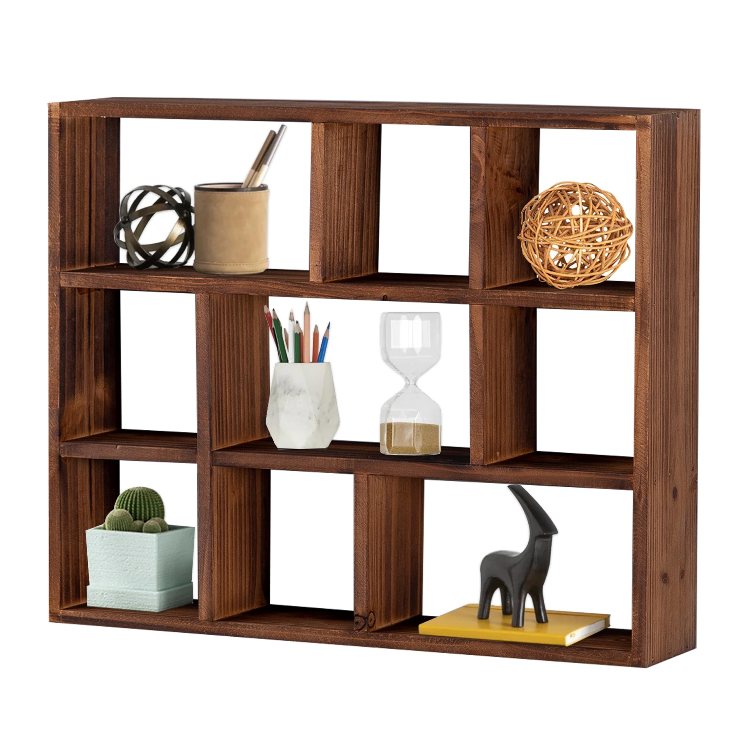 Buy Rustic Brown Wood Shadow Box with Shelves, 3 Tier Wall Shelving