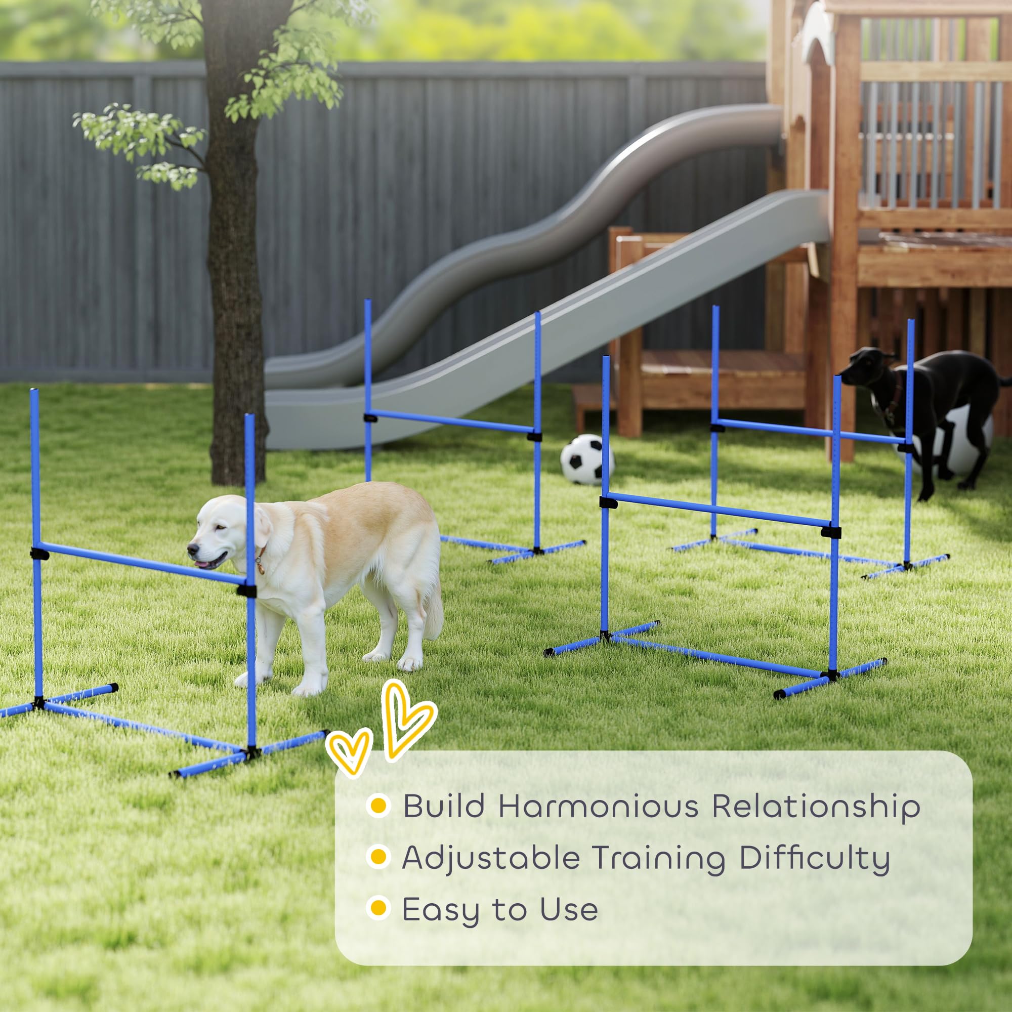 PawHut 4 Piece Dog Agility Training Equipment for Dog Agility Course with Adjustable Height Jump Bars, Included Carry Bag, & Displacing Top Bar, Blue - image 7