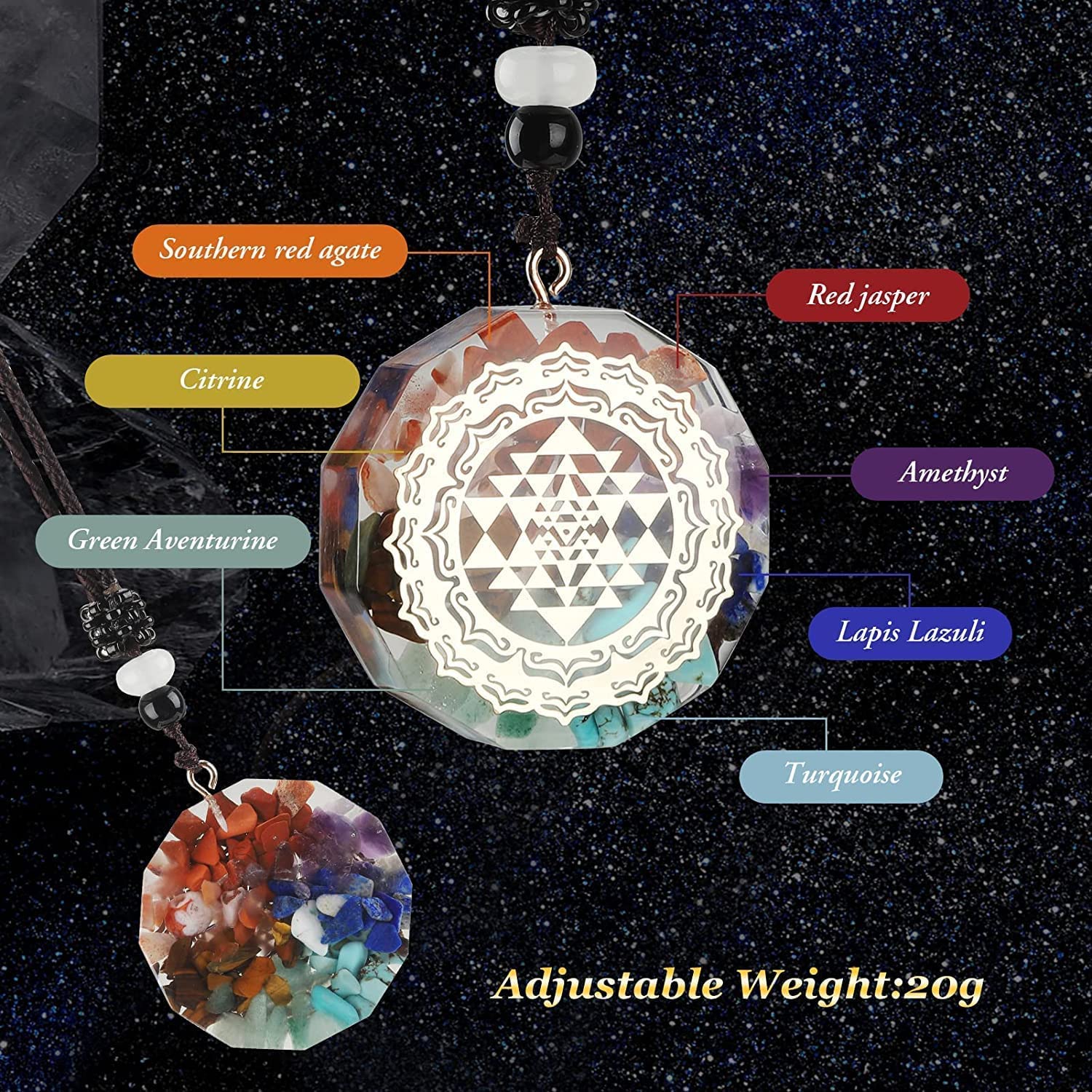 Collana Con Cristalli Orgonite SPDYCESS - Ciondolo Chakra Per Guarigione E Meditazione, Regolabile - Foto 3