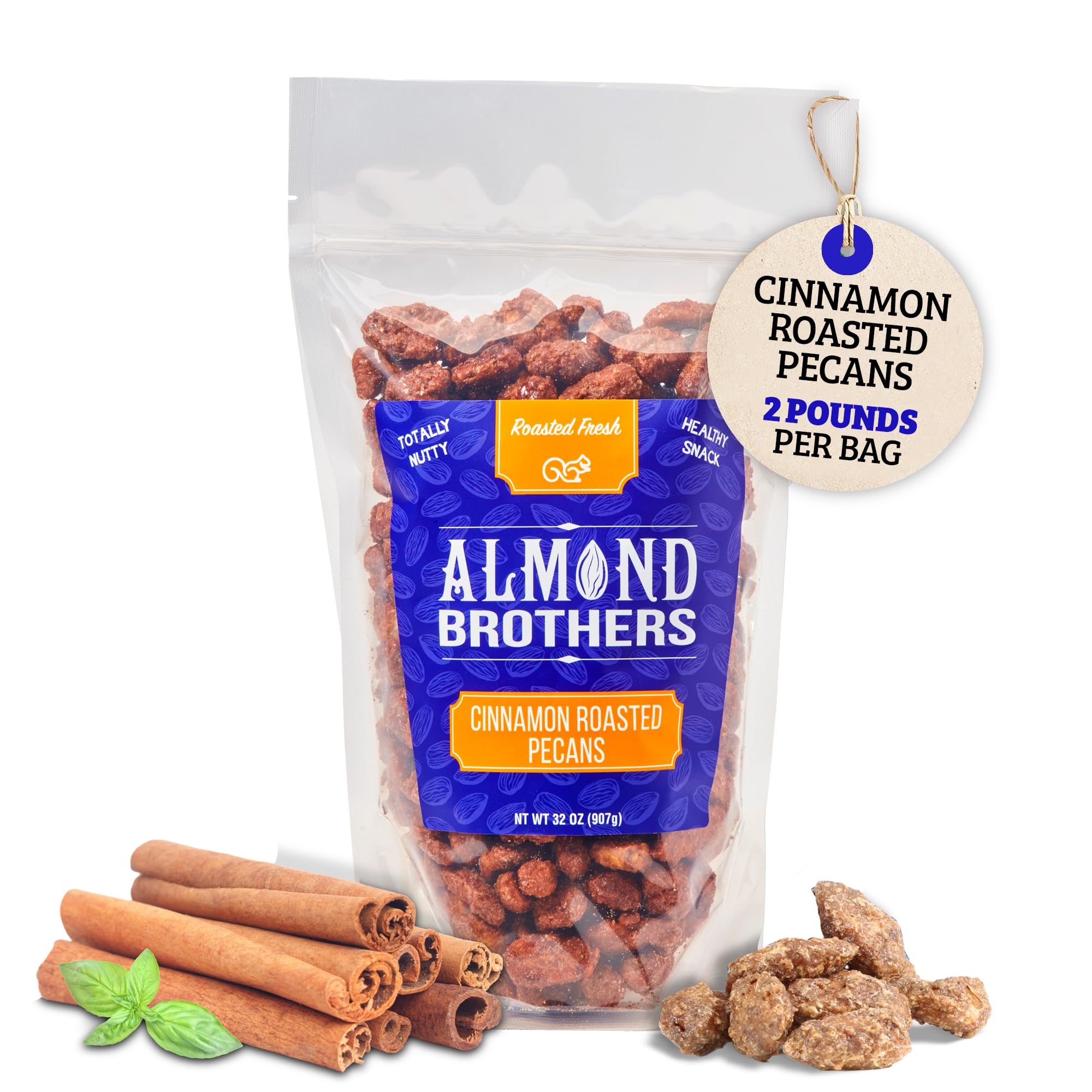Almond Brothers Cinnamon Roasted Pecans - 2 lb Bag - Hand Crafted Cinnamon Candied Pecans - Gluten-Free, Non-GMO
