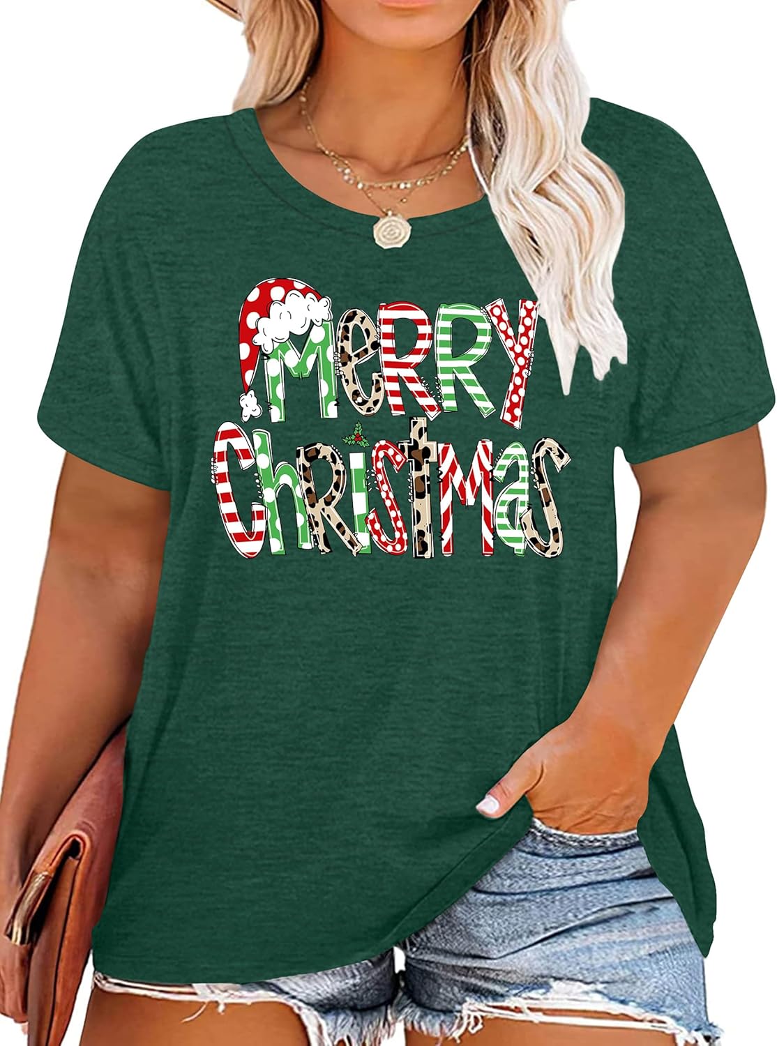 Plus-Size Christmas Shirts Women Merry Christmas Leopard Plaid Tree Print Shirt Holiday Tops Xmas Tee