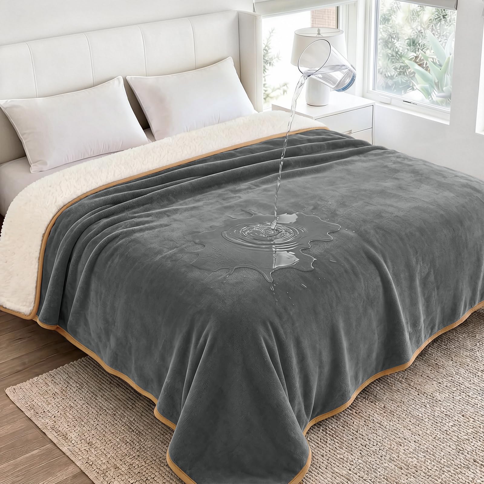 Luciphia Waterproof Pet Blanket, Washable Reversible Sherpa Fleece Throw