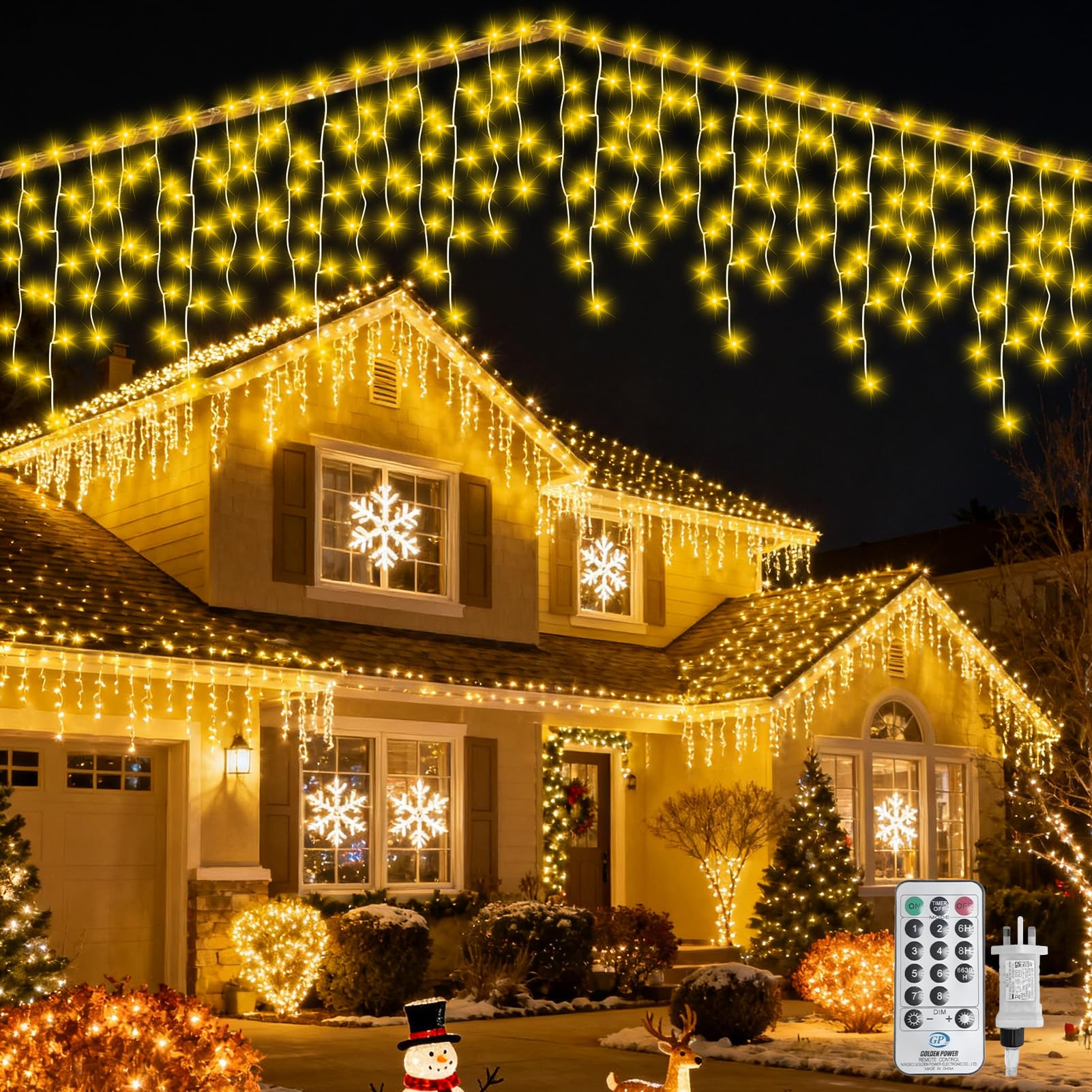 WOWDSGN Icicle Lights Outdoor, 515 LED 17M+10M/88.6FT Xmas Snowing Icicle Light, 94 Drops 8 Modes Waterproof Timer Indoor/Outdoor Icicle Christmas Decorations Lights for Roof, Garden (Warm White, 17M)
