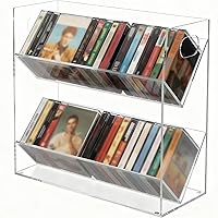 Vista 8 de Kathfly Soporte de cinta de casete de acrílico transparente moderno de 2 niveles para cinta de audio retro, estante de almacenamiento con asas