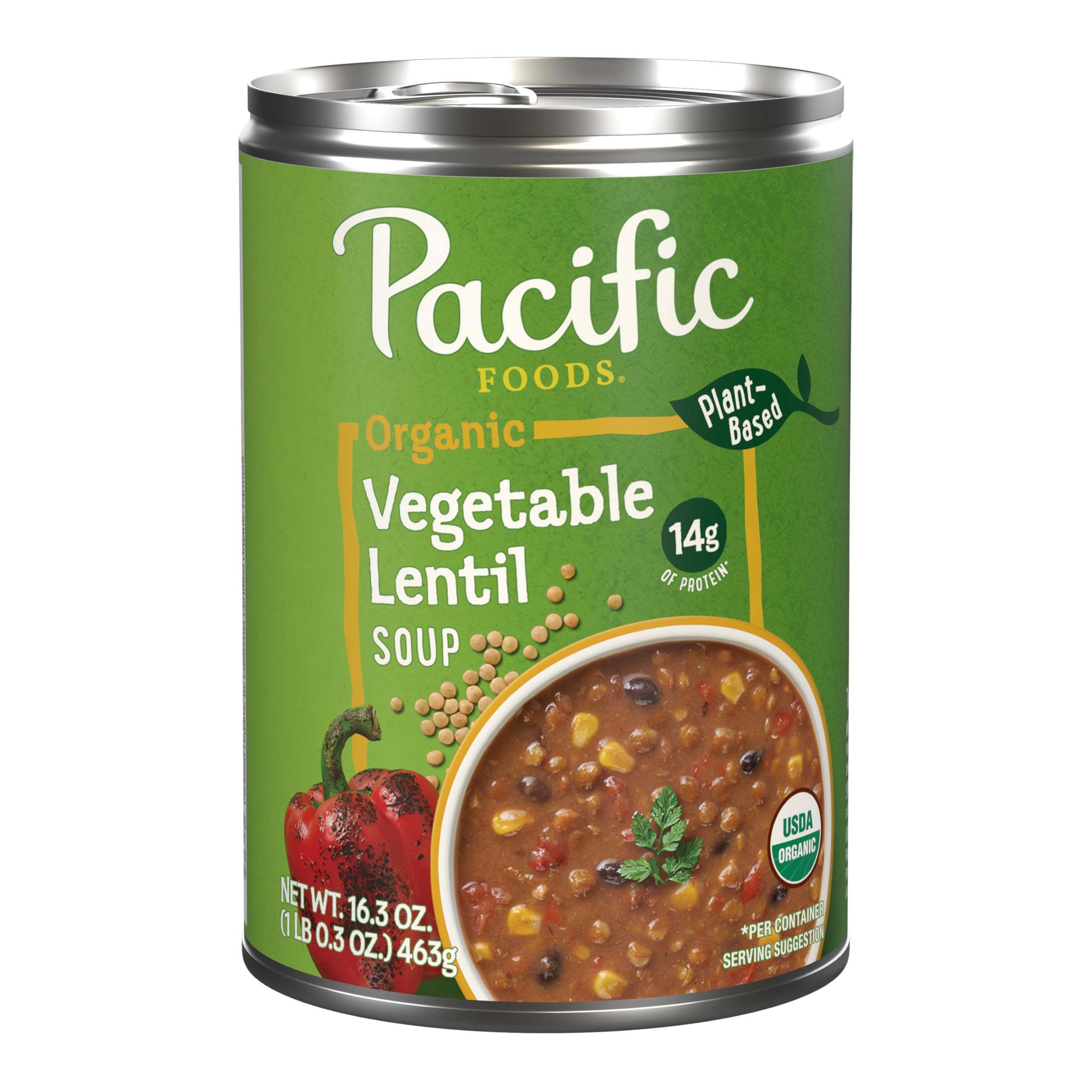 Pacific Foods Organic Vegetable Lentil Soup, Vegan Soup, 16.3 Oz Can