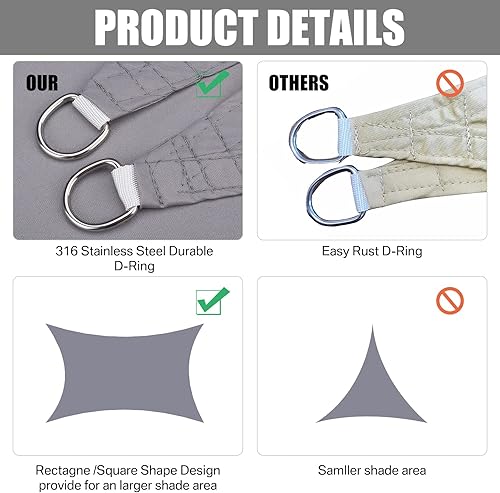 Miniatura 4 de Neween Toldo rectangular impermeable con bloqueo UV para patio y jardín al aire libre (6 x 10 pies, gris)