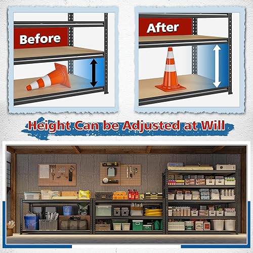 Miniatura 6 de Estantes de almacenamiento de 55 pulgadas de ancho, estantería de garaje resistente de 2550 libras, estantería resistente de 5 niveles, estantería
