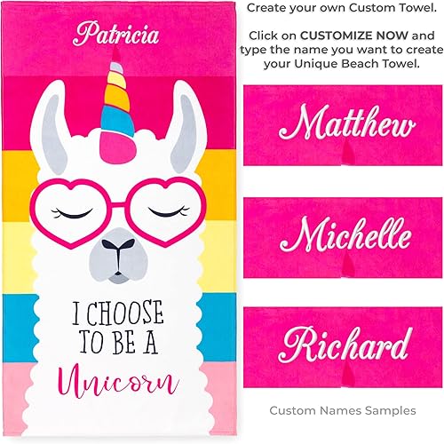Miniatura 2 de Softerry - Toalla de playa personalizada de unicornio con llama rosa arcoíris de 28 x 51 pulgadas 276 x 512in 100 algodón suave y colorido