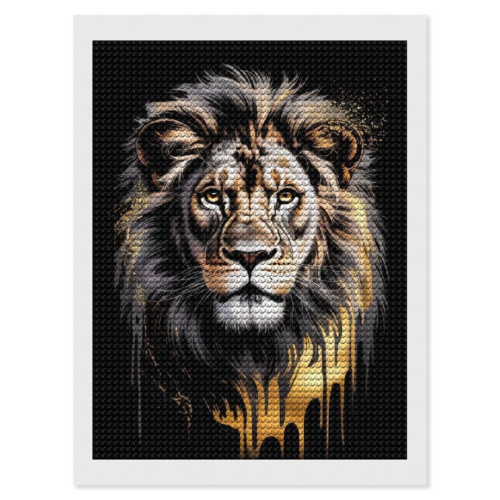 Junmoney Aureate Sovereign – Lion’s Roar in Abstract Gold & Ebony Diamond Painting Kit 12"x16", Adhesive Canvas, Home Wall Decor, for Beginners, Birthday Gift, Full Kit Included