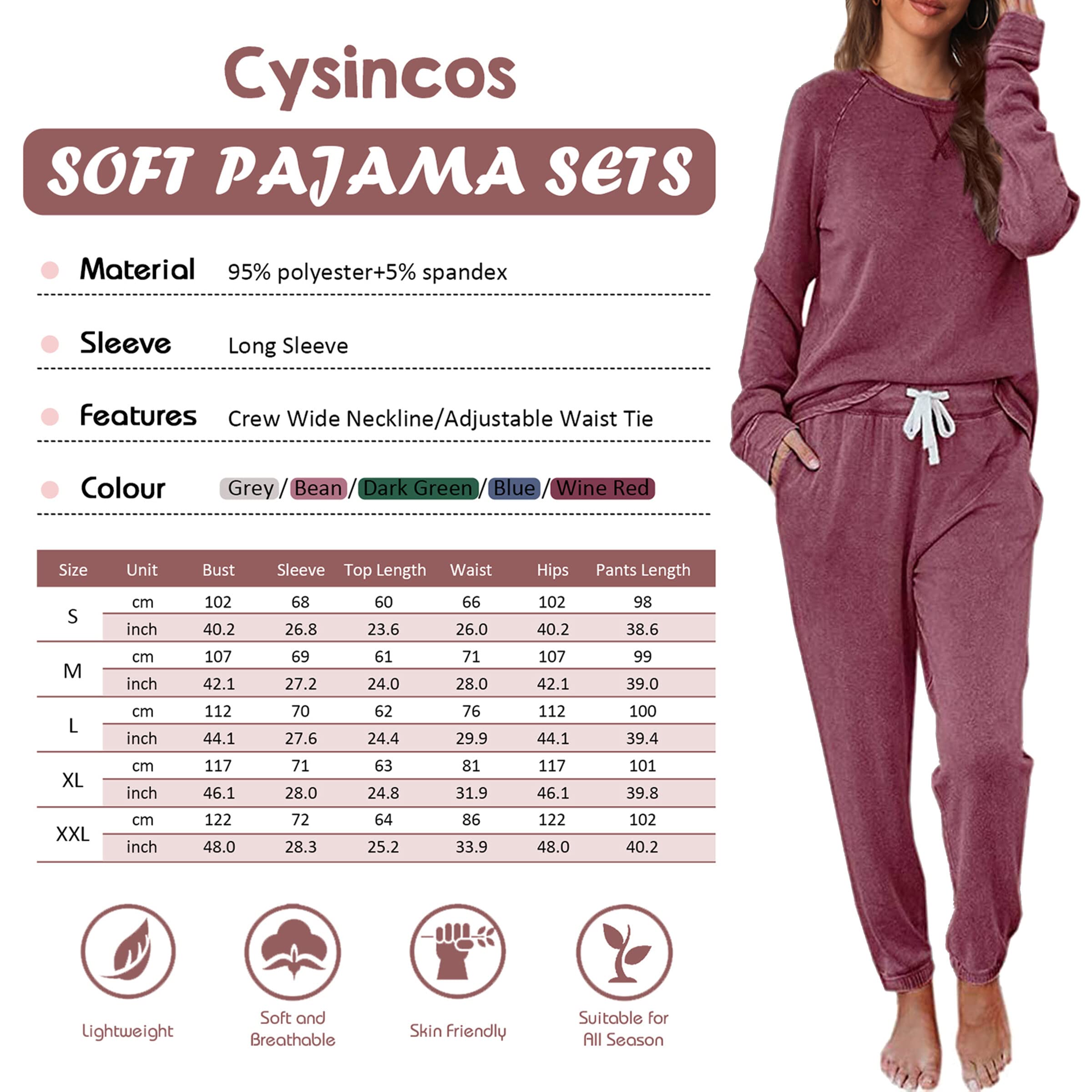 Cysincos Womens Sweatsuits 2 Piece Outfit Sweatpants Loungewear Jogger Pajama Set Long Sleeve Pullover Drawstring Pants