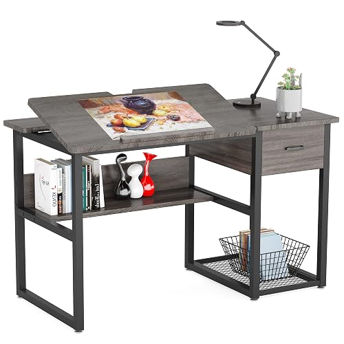 Draw Computer Table Tribesigns Drafting Table with Storage Drawers, Drawing Computer Desk ...