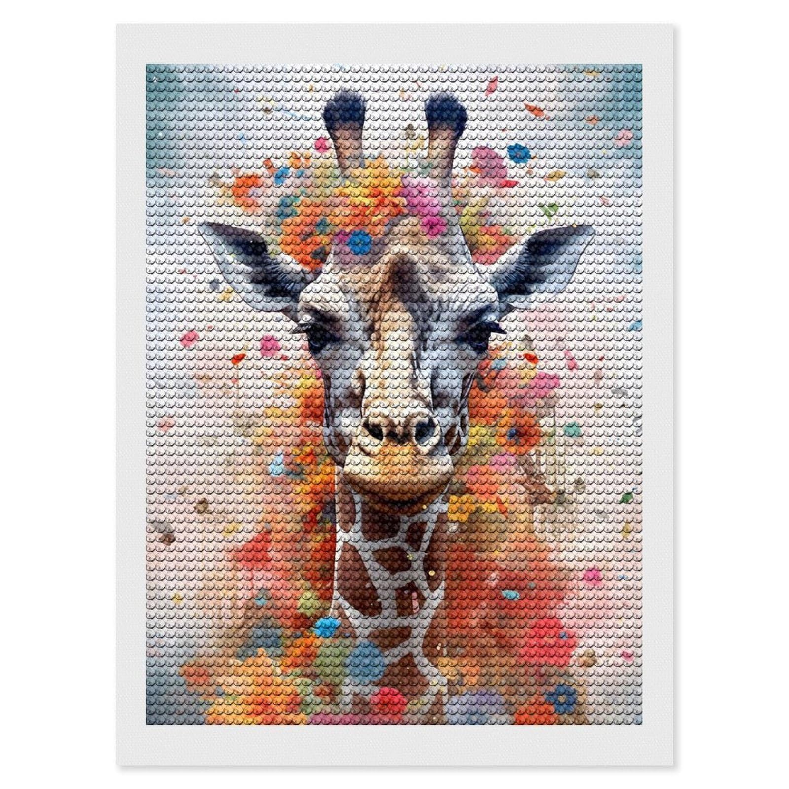 Junmoney Giraffe in Colorful Ink Diamond Painting Canvas Set 12"x16", for Adults, Decorate Your Room, Festive Craft Gift, Office Decor
