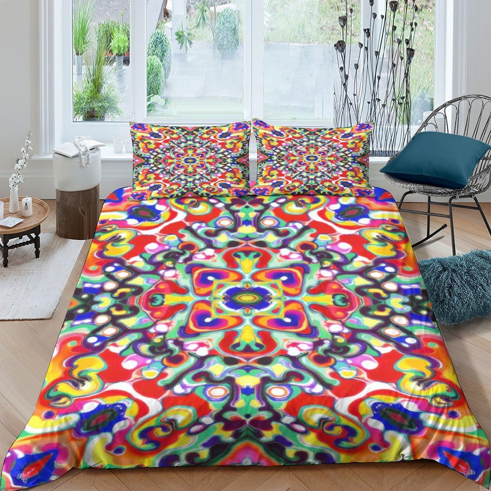 Ctjqhvkz Style-6 3D Printed Kaleidoscope Mosaic Fitted Sheet Microfiber Colorful Abstract Art Mattress Cover For Bedroom Dorm Décor Single（135X200cm）