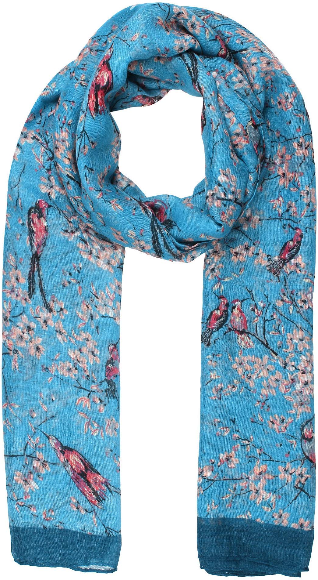 World Of Shawls Women's Blue With Blue Border Japanese Bird New Celebrity Style Long Scarf Scarves Maxi Sarong (Blue With Blue Border Japanese Bird)