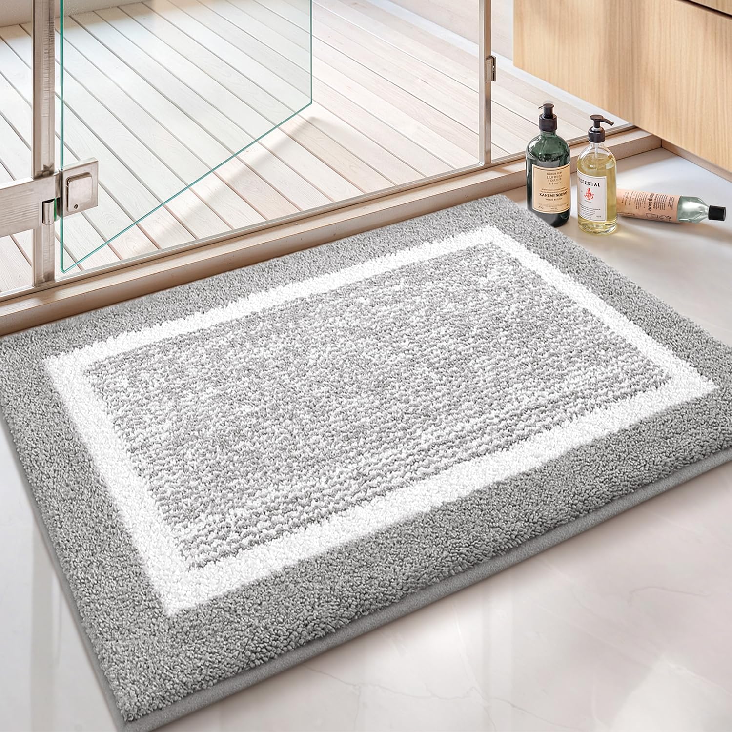 COLOR&GEOMETRY Simple and Stylish Absorbent Bath Mat, Soft Bathroom Mat Non Slip, Machine Washable Bath Rug Bathmat Bath Mats for Bathroom Bathtub Shower (Blue, 51 x 81 cm) — image 1