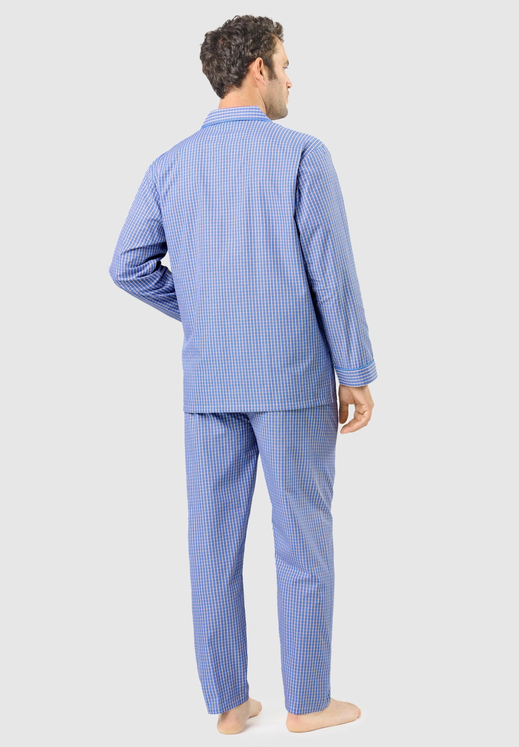 El Búho Nocturno Pijama Hombre 100% Algodón Tela Clásico Dos Piezas - Manga Larga Camisero Bolsillos Chaqueta Botones Apertura Frontal Transpirable Tallas Grandes