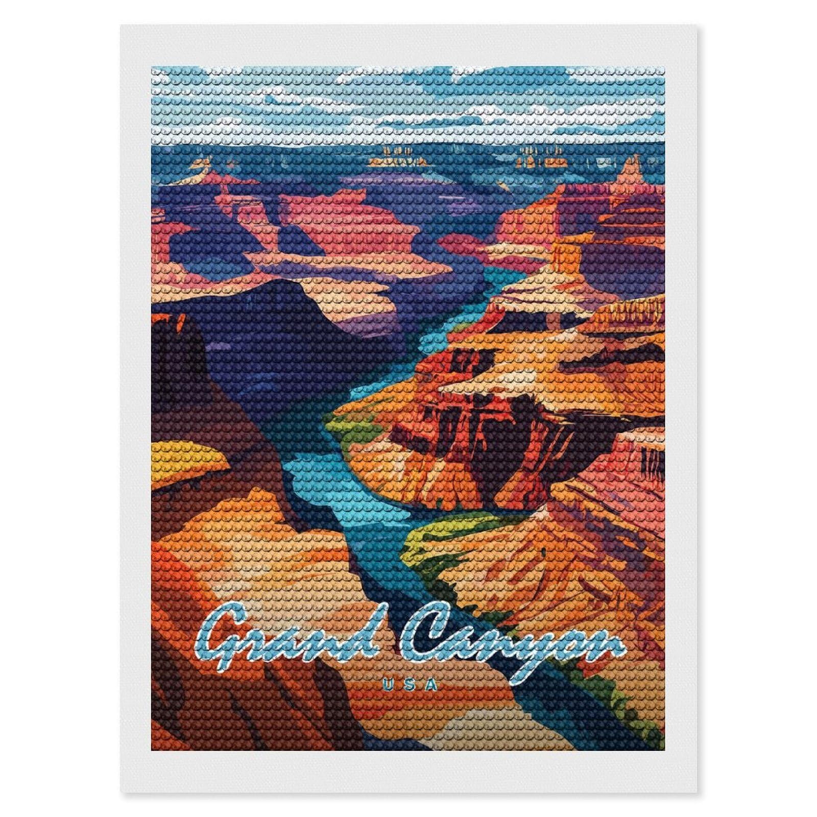 Junmoney Grand Canyon Landscape Diamond Painting Canvas Kit 12"x16", Adhesive Canvas, Living Room Decor, Farmhouse Decor, Winter Craft