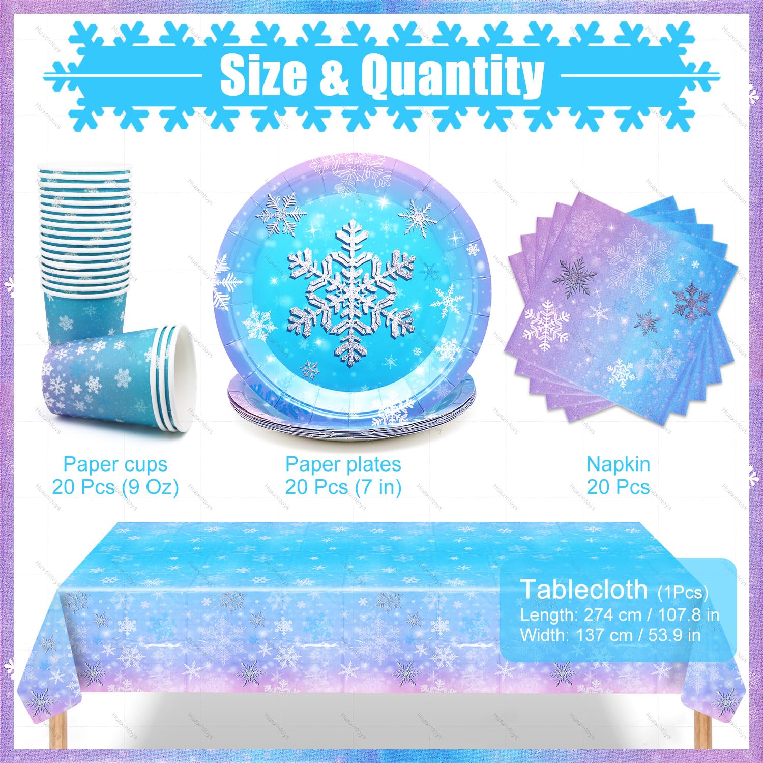 61 Pz Frozen Stoviglie Decorazioni, Stoviglie per Feste di Frozen, Piatti Fiocchi Neve, Bicchieri, Tovaglioli e Tovaglie, per Decorazioni Frozen Compleanno, Feste Natale Forniture