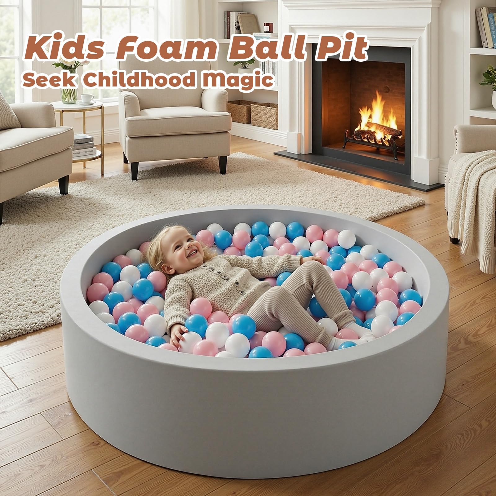 Wilwolfer Bagno per palle per bambini piccoli: piscina pieghevole per bambini – piscina rotonda morbida – morbida schiuma morbida per bambini – morbida schiuma memory foam – interno / esterno (grigio)