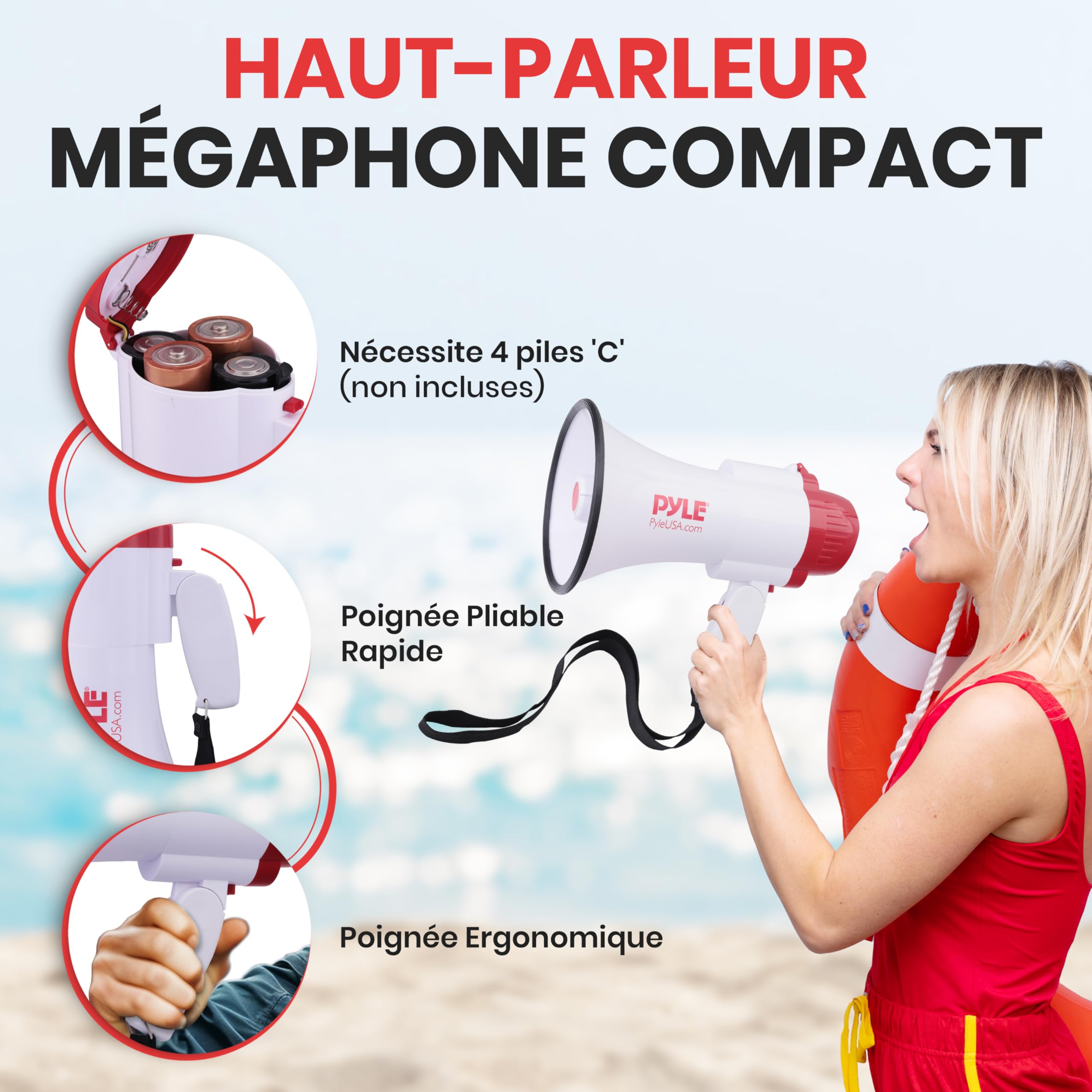 Pyle Mégaphone Porte-Voix 30W avec Sirène et Enregistrement – Haut-Parleur PA Portatif, Portée 731m, Idéal pour Sports, Fans, Entraîneurs, Manifestations, Sécurité
