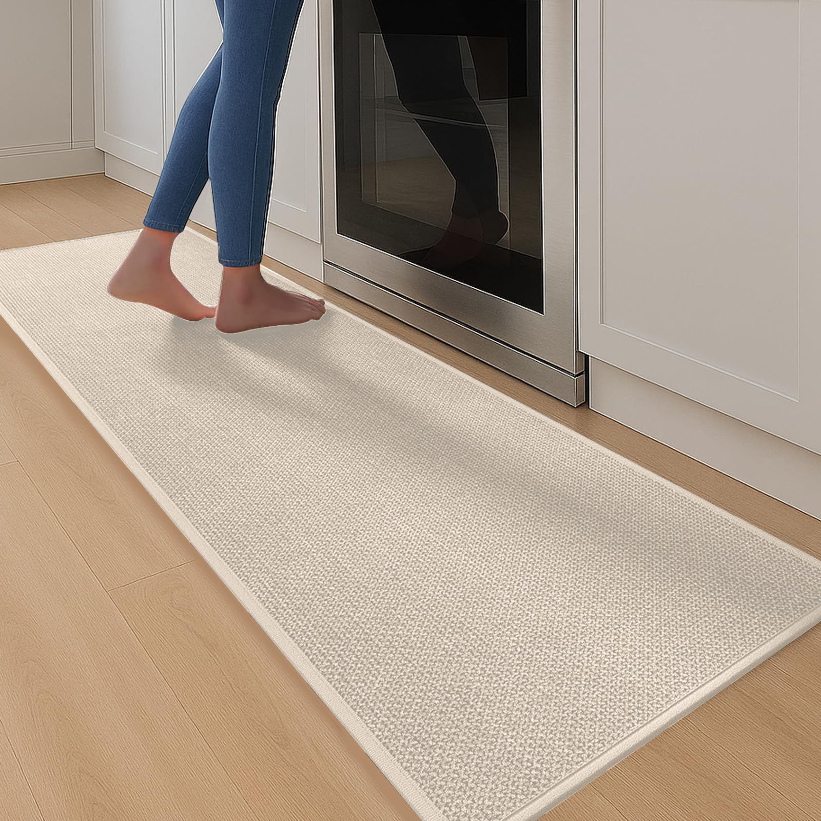 Küchenläufer Waschbar rutschfest, Teppich für Küche, Flur & Waschküche, Saugfähig, Pflegeleicht, Langlebig, Küchenteppich für Küche, Flur, Outdoor 43.5x180 cm (Beige)