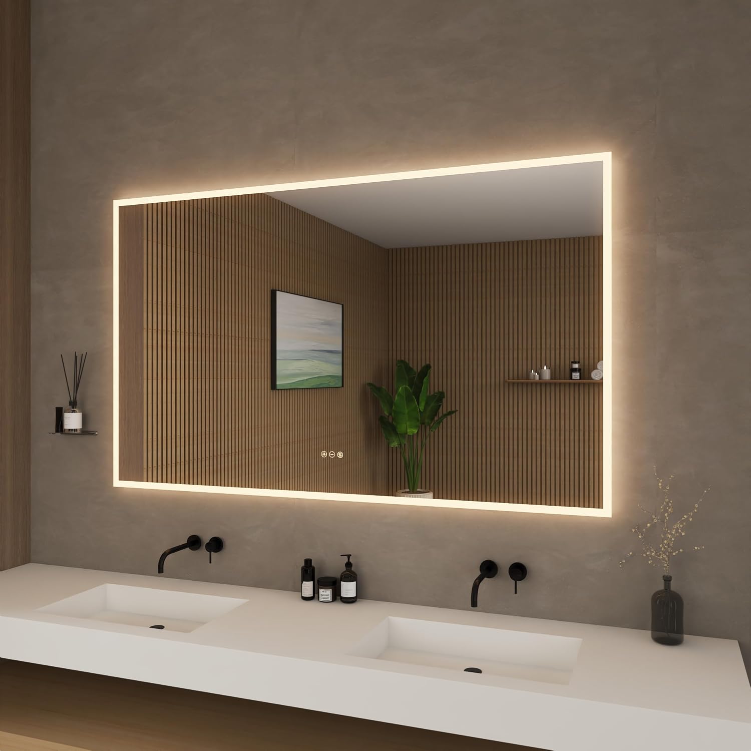 Wyndham Collection Element 60 in. W x 36 in. H Frameless LED Bathroom Vanity Mirror with Color Changer, Dimmer and Defogger