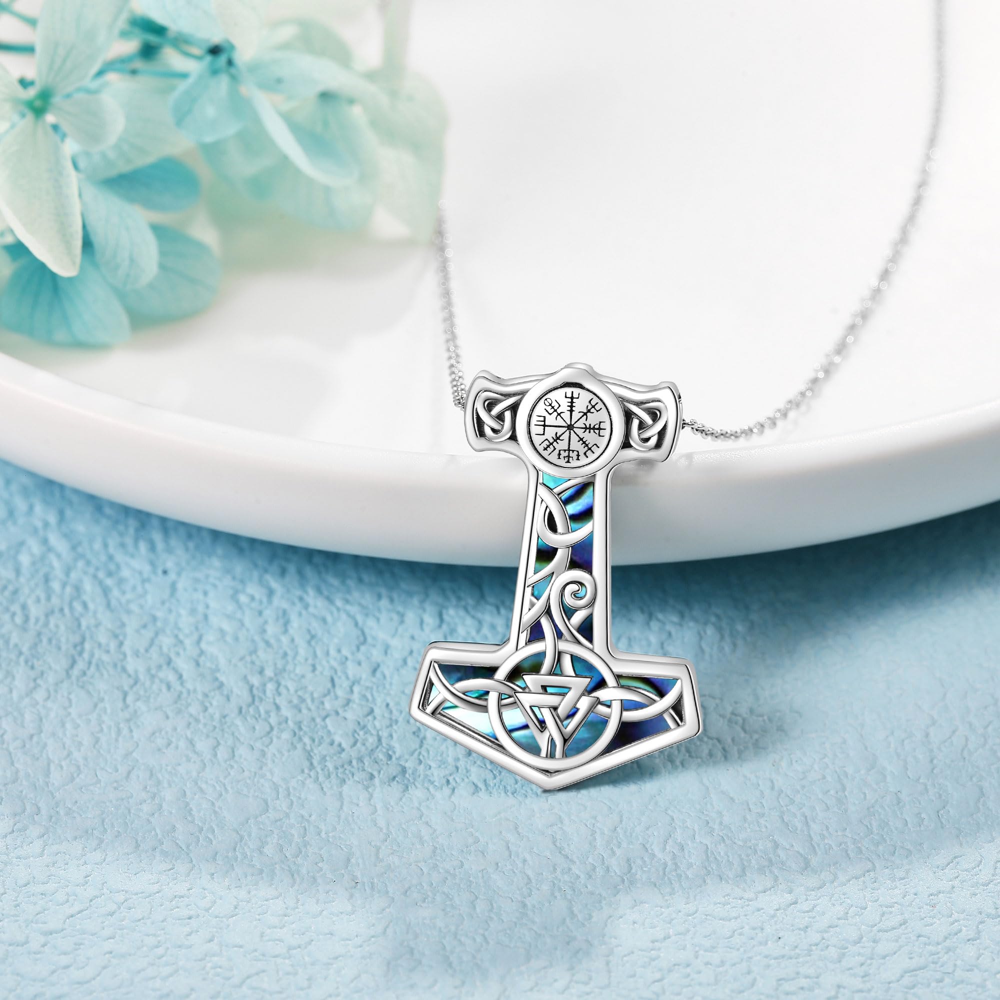Thors Hammer Halskette Sterling Silber Mjolnir Wikinger Kompass Anhänger Halskette Schmuck Geschenke für Frauen Freundin