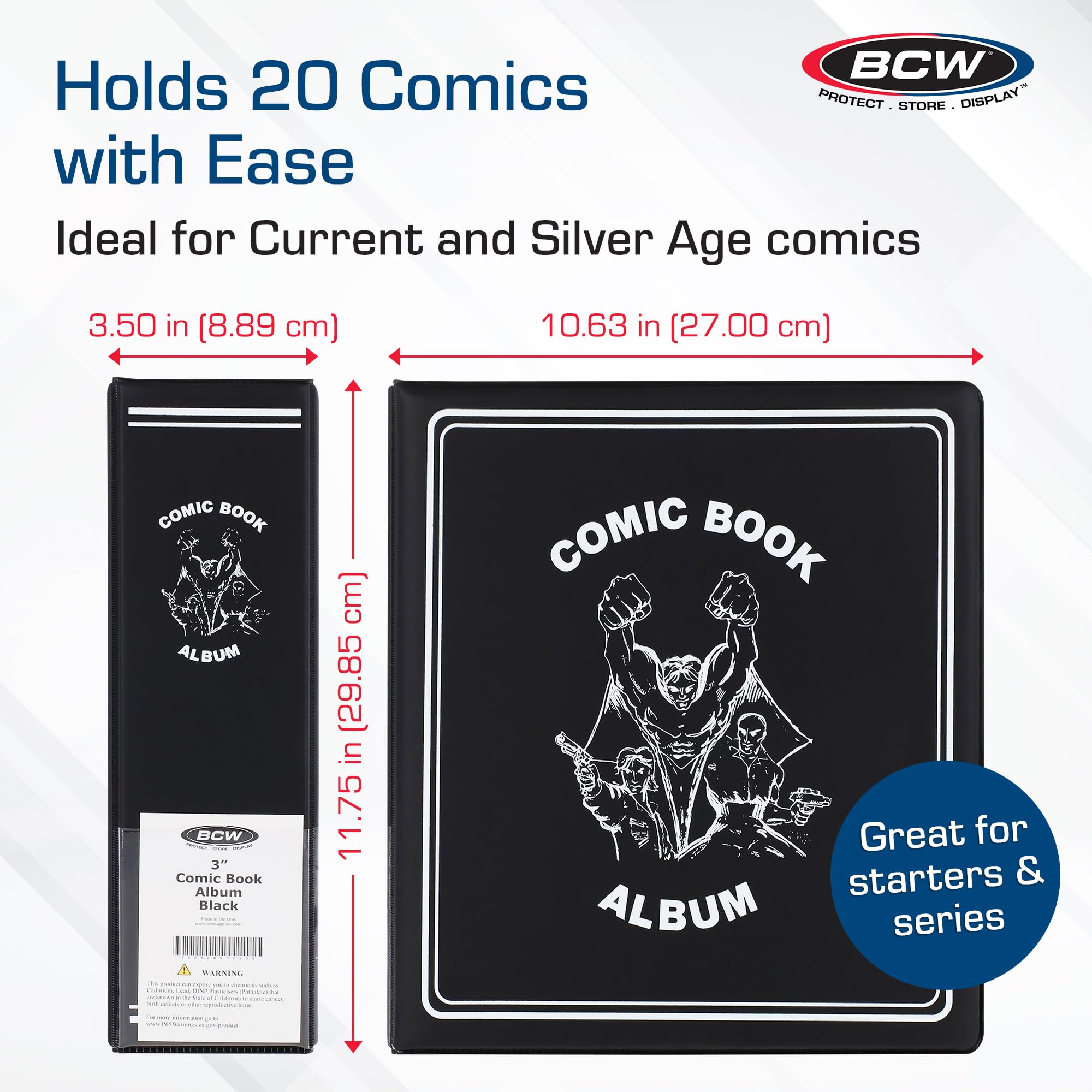 BCW Classeur de bande dessinée de 7,6 cm – 2 carats | Peut contenir jusqu'à 20 bandes dessinées | Convient à l'âge actuel et à l'âge d'argent | Rangement robuste pour bandes dessinées | Poche